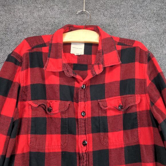 American Eagle Men's Button Up Shirt Red Checkered Large Long Sleeve Cotton - Picture 3 of 12